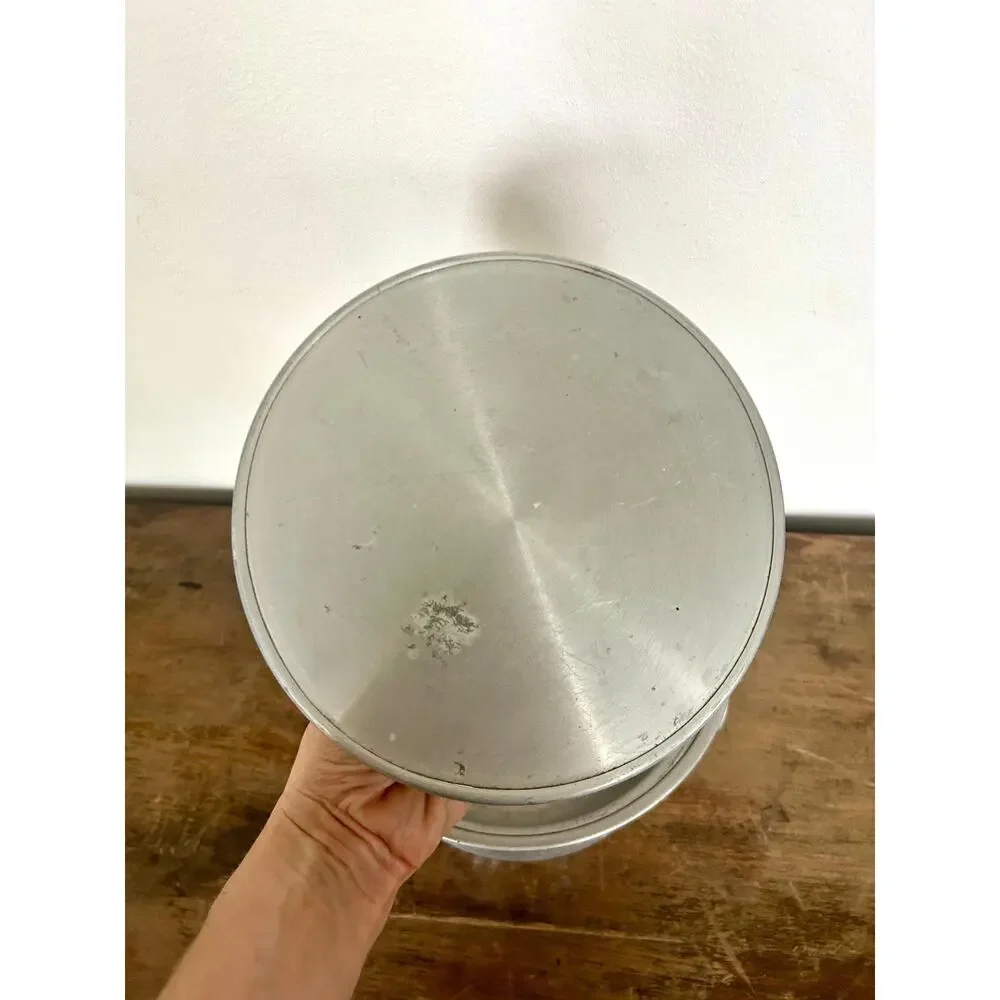 Mid Century Hammered Aluminum Ice Bucket with Lid, Vintage Barware Home Bar Cart